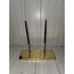 Vtg Baldwin Brass Double Pen Desk Office Set Holder Decor USA Made MCM